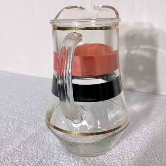 Vintage Glass Pitcher W Pink Black Gold Stripes - Picture 4 of 12